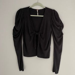 Free People Loose Puffed Long Sleeve Tie Front
